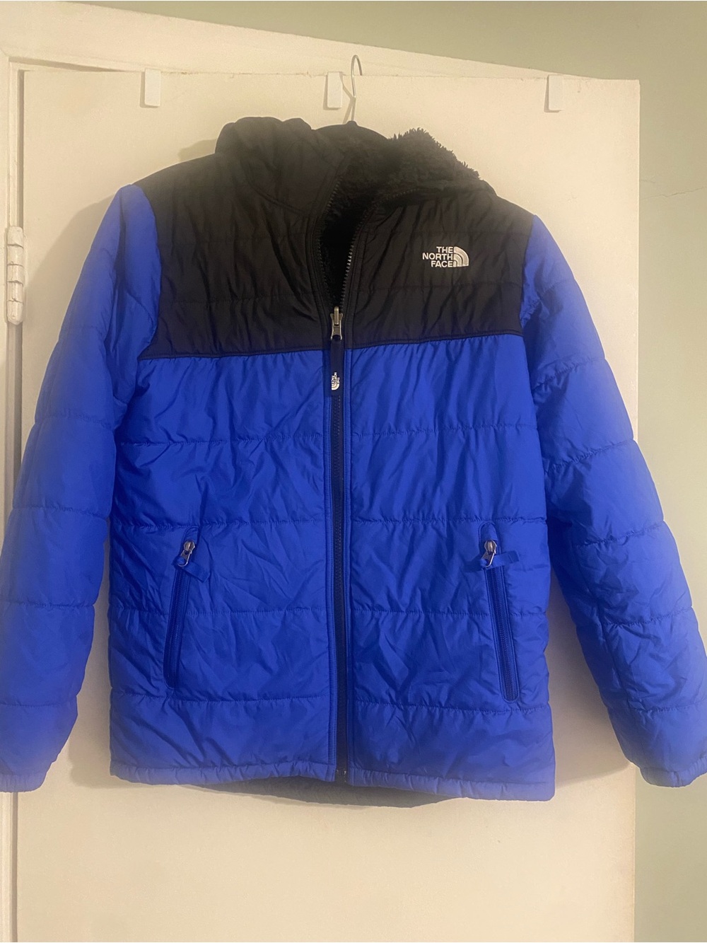 The North Face Kids Blue and Black Hooded Puffer Jacket